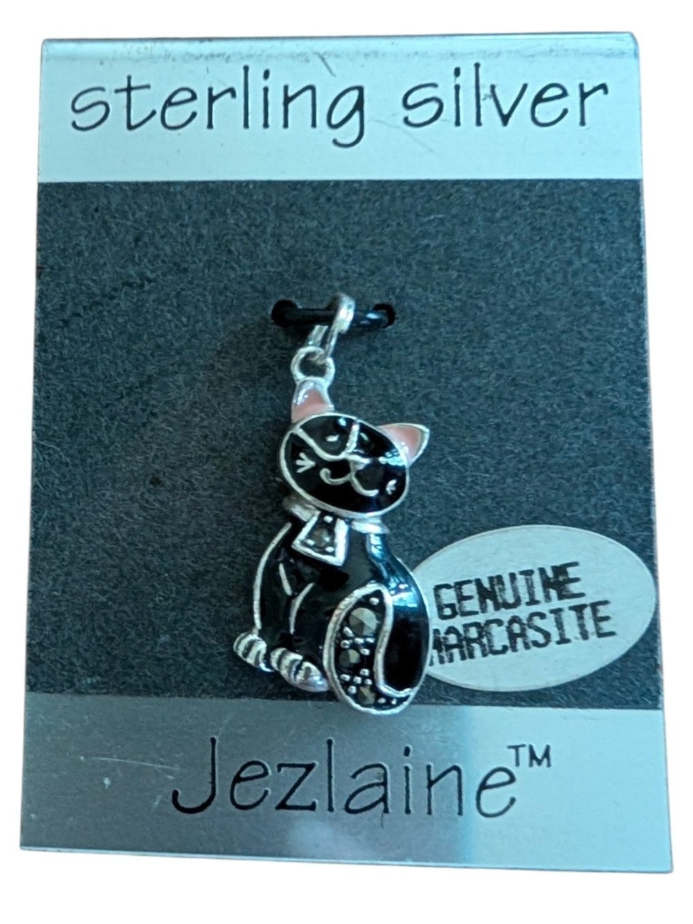 Jezlaine Sterling Silver Black Cat Charm Pendant